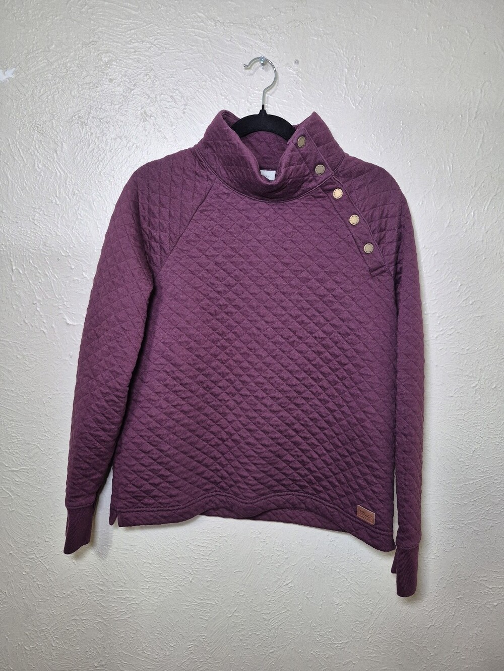 L.L. Bean Women Large Regular Quilted Burgundy Sweatshirt Snap Neck Pullover - Picture 11 of 12